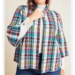 Anthropologie 3/4 Sleeve Cropped Plaid Jacket XS